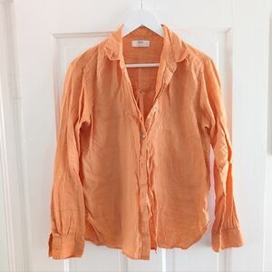 Uniqlo 100% linen cantaloupe orange button down shirt